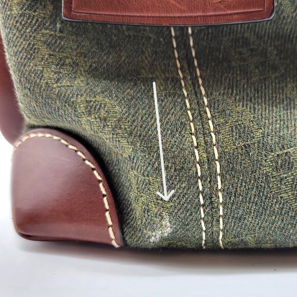 Dooney & Bourke Green Signature Logo Canvas Leather Double Pocket Tote Bag Purse - Picture 11 of 14